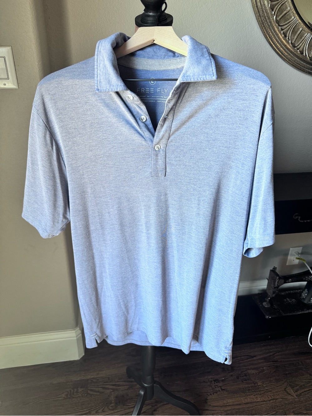 Free Fly Men’s Bamboo Performance Polo Shirt Large Blue Stretch Casual Golf